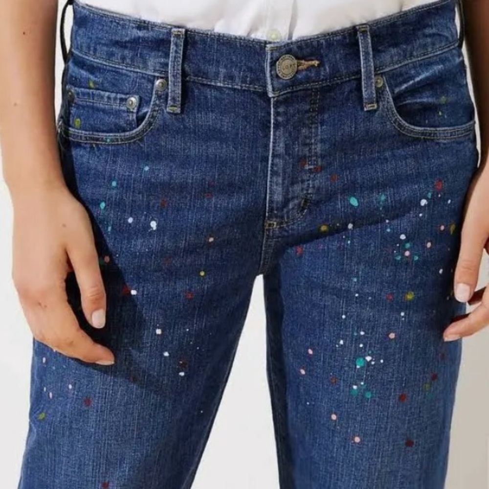 LOFT PAINT SPLATTER BUTTON FLY BOYFRIEND JEANS LADIES SIZE 30/10 - Picture 9 of 13